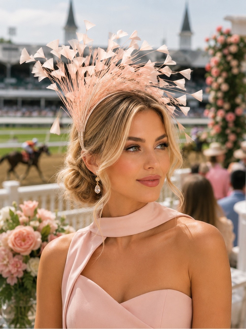 Blush Pink Feather Fan Fascinator Headpiece Elegant Women’s Kentucky derby